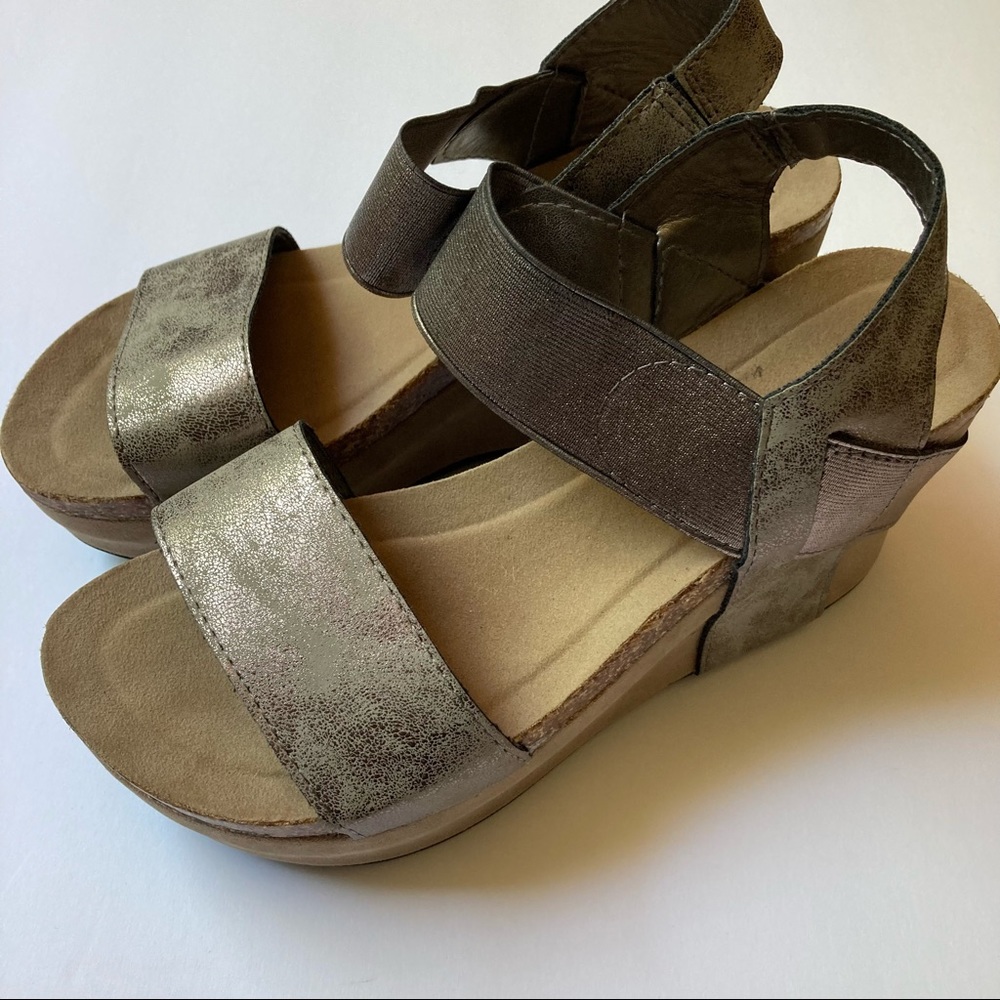 Pierre Dumas Bronzed Wedge Platform Sandal